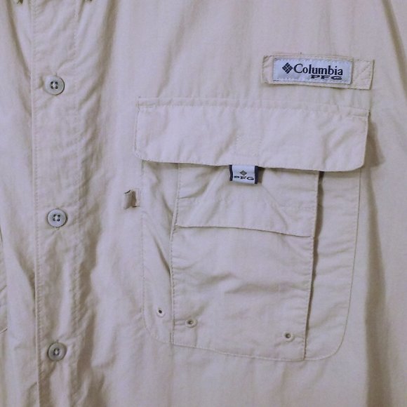 Vintage 90s Columbia PFG Shirt OmniShade Mens-XXL Pockets SSL Tactel Nylon Beige - Picture 5 of 12